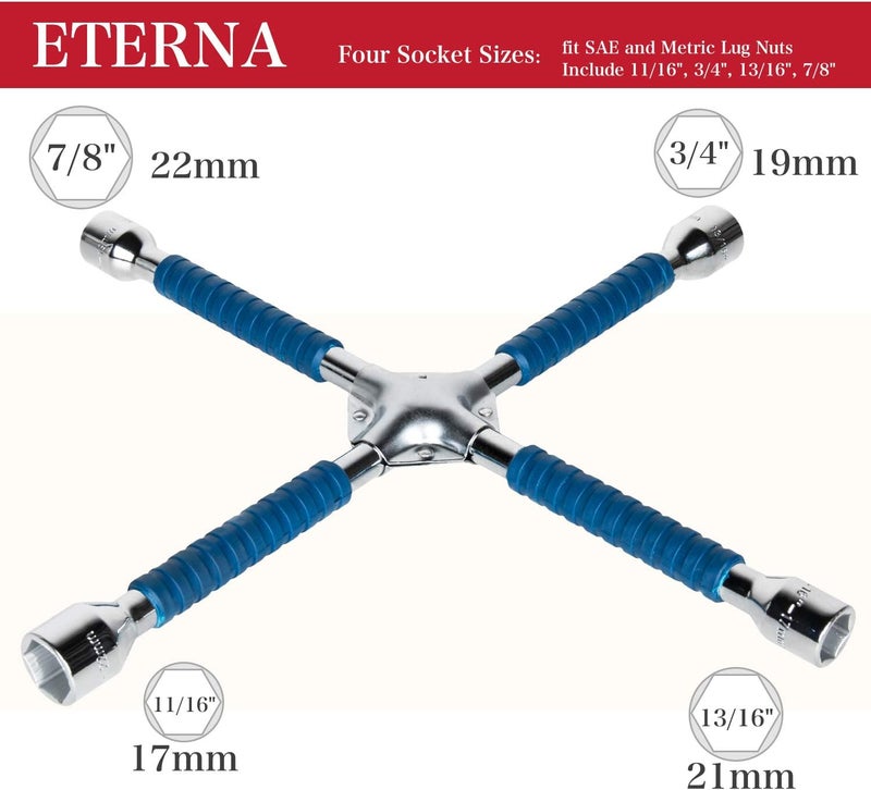 ETERNA Professional 16" Four Way Lug Wrench, Anti-slip Design Cross Wrench, Heavy Duty Lug Nut Wrench, Carbon Steel Socket Spanner, Universal Car Tire Wheel Repair Tool - Image 2